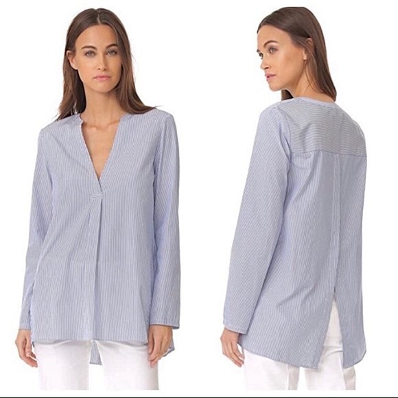 Theory Ofeliah Tunic Top Cotton Pullover Blouse Top Striped Blue White S - Picture 1 of 6